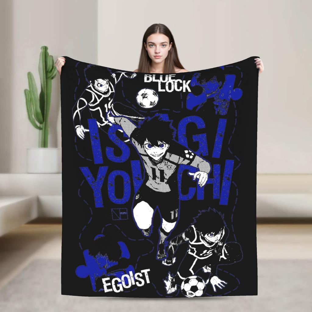 Blue Lock Rin Itoshi Knitted Blanket Meguru Bachira Flannel Throw Blanket Bed Decoration Ultra-Soft Warm Breathable Rug Piece