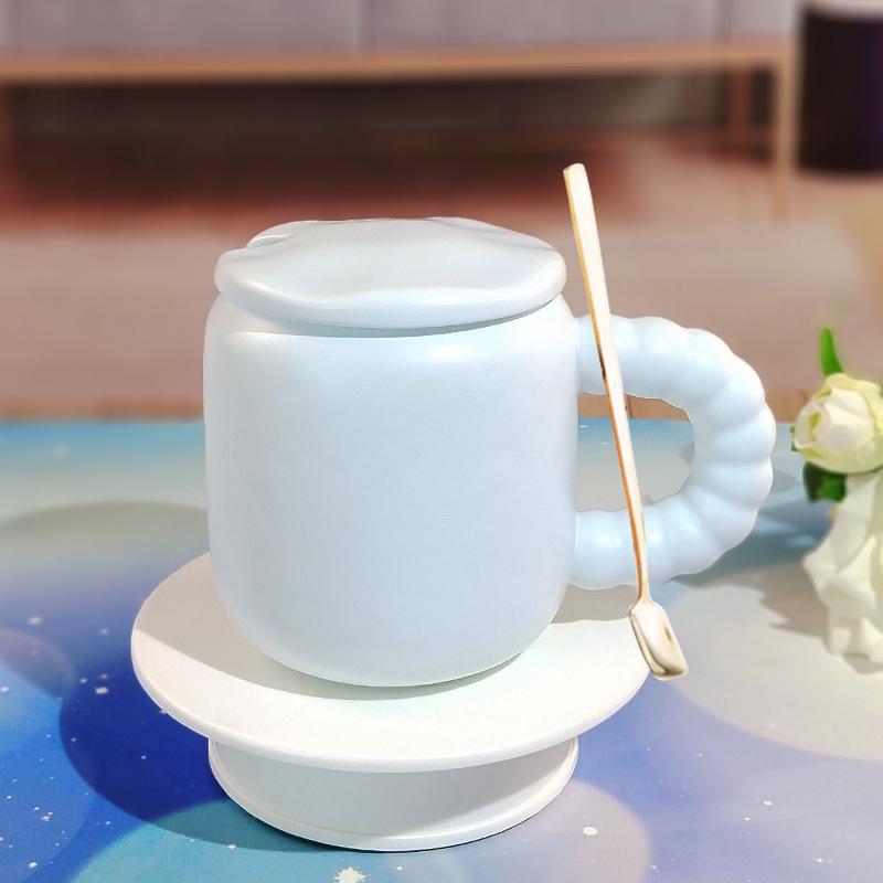 Candy-Colored Ceramic High-Value Men'S And Women'S Drinking Cups, Pearl Handles, Household Coffee Cups With Lids And Spoons