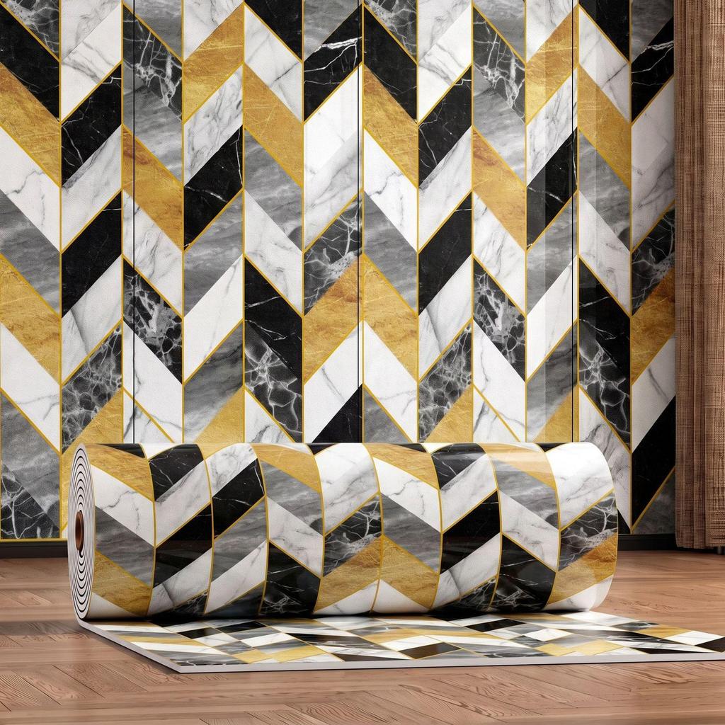 Gold-Plated Marble-Style Waterproof Wall Stickers for TV Backgrounds