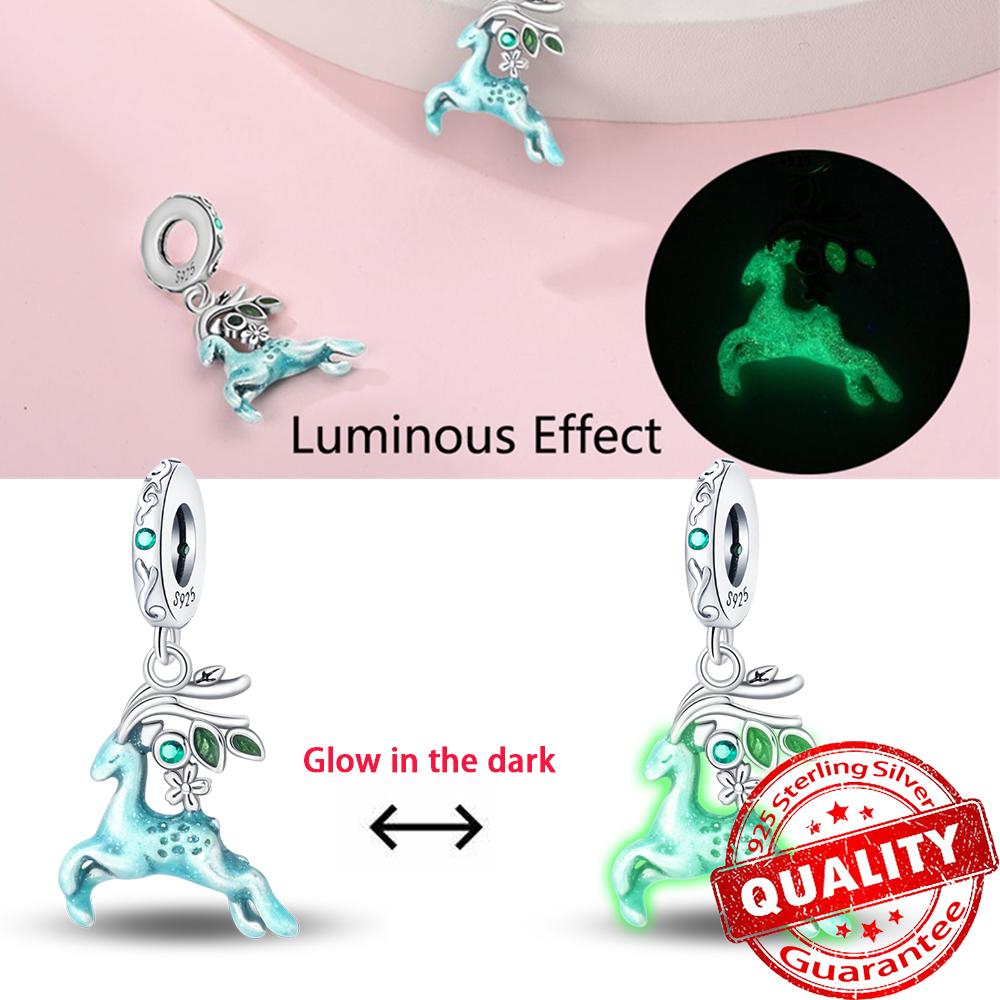 Authentic Glow-In-The-Dark Firefly Dangle Charm Fit Original Bracelet Diy Copper Flower Lantern Charms For Jewelry Making