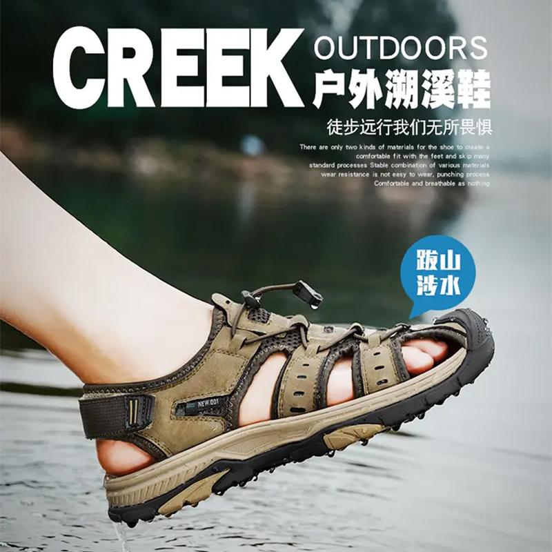 Summer Men Sandals SplitLeather Mens Casual Shoes Outdoor Men Leather Sandals for Men Beach Shoes Roman Shoes Plus Size 38-46