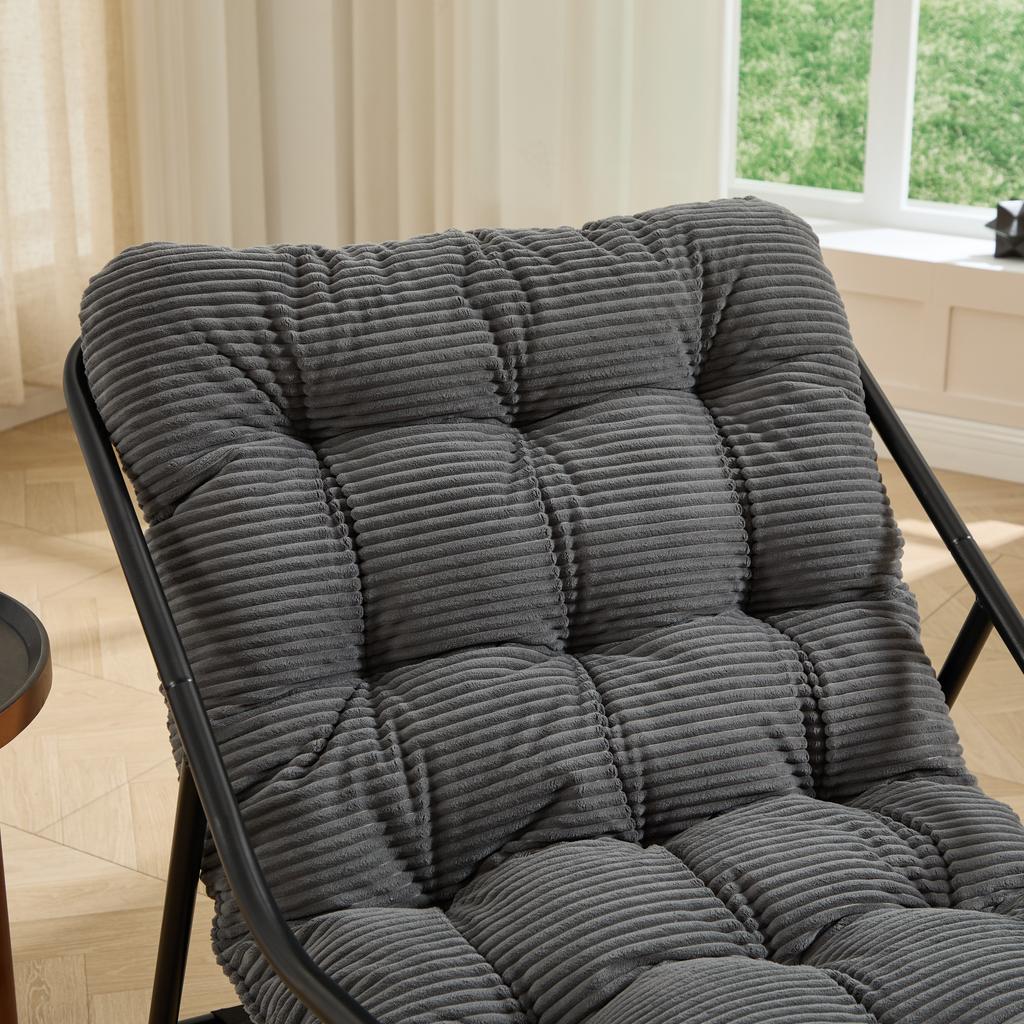 Outdoor Rocking Chair, Comfy Cushion, with Soft Thick Cushion,for Living Room, Bedroom, Reading Room, Black Frame with Grey Cushion