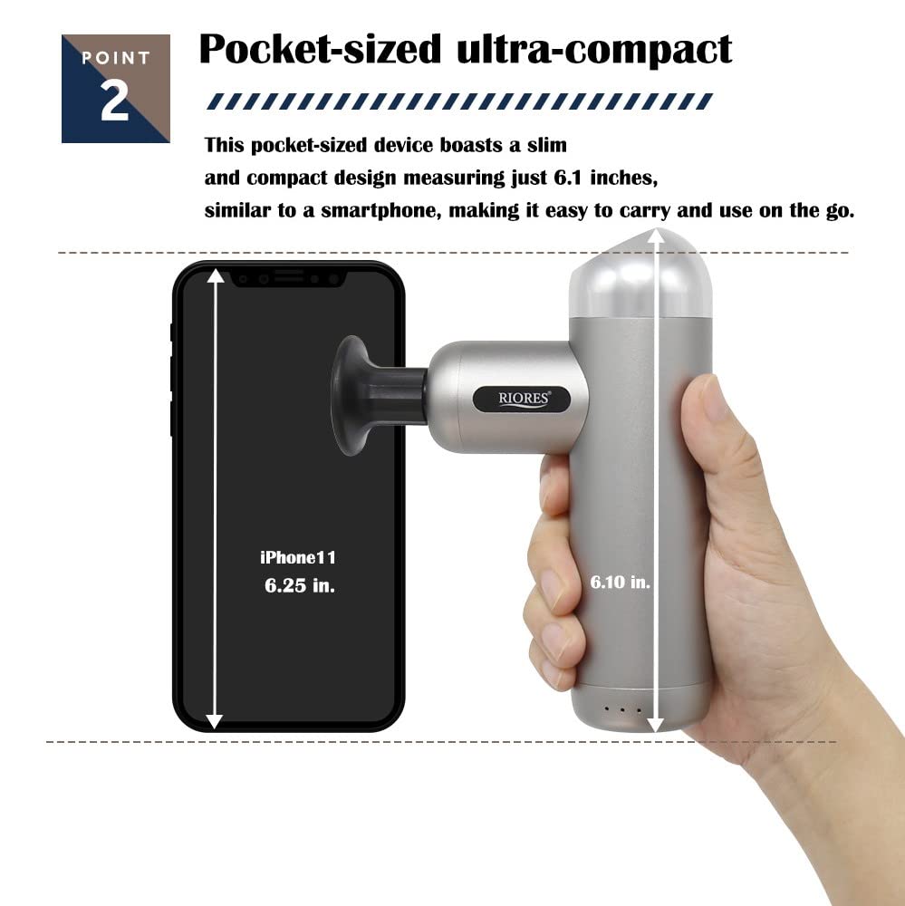 RIORES Solid Whole Body Care Lightweight 516g Ultra Small Compact Powerful Vibration Up To 2900 Minute Pocket Size Rechargeable Portable Doctor Shot