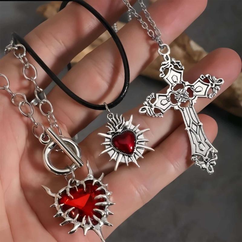 Stackable Gothic Necklace Collection Featuring Multiple Lengths And Heart Crosses Designs For Customes Layering