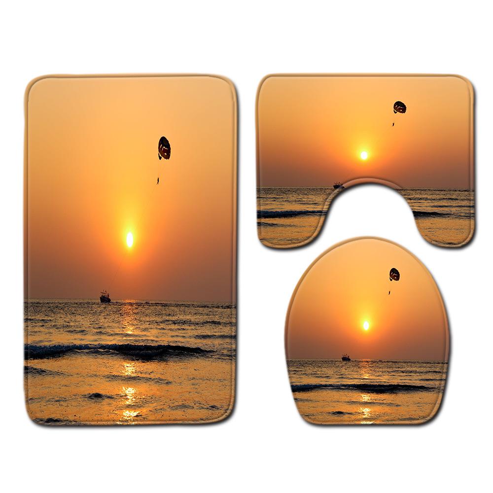 Beach View Bathroom Floor Mat Three-Piece Toilet Carpet Toilet Mat Set Door Mat Bathroom Non-Slip Mat