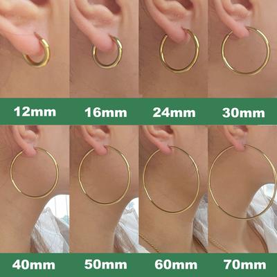 Edelstahl 12-70mm Minimalistische Große Kreis Creolen für Damen Trendige Goldfarbe Metall Glatte Runde Ohrring Schmuck