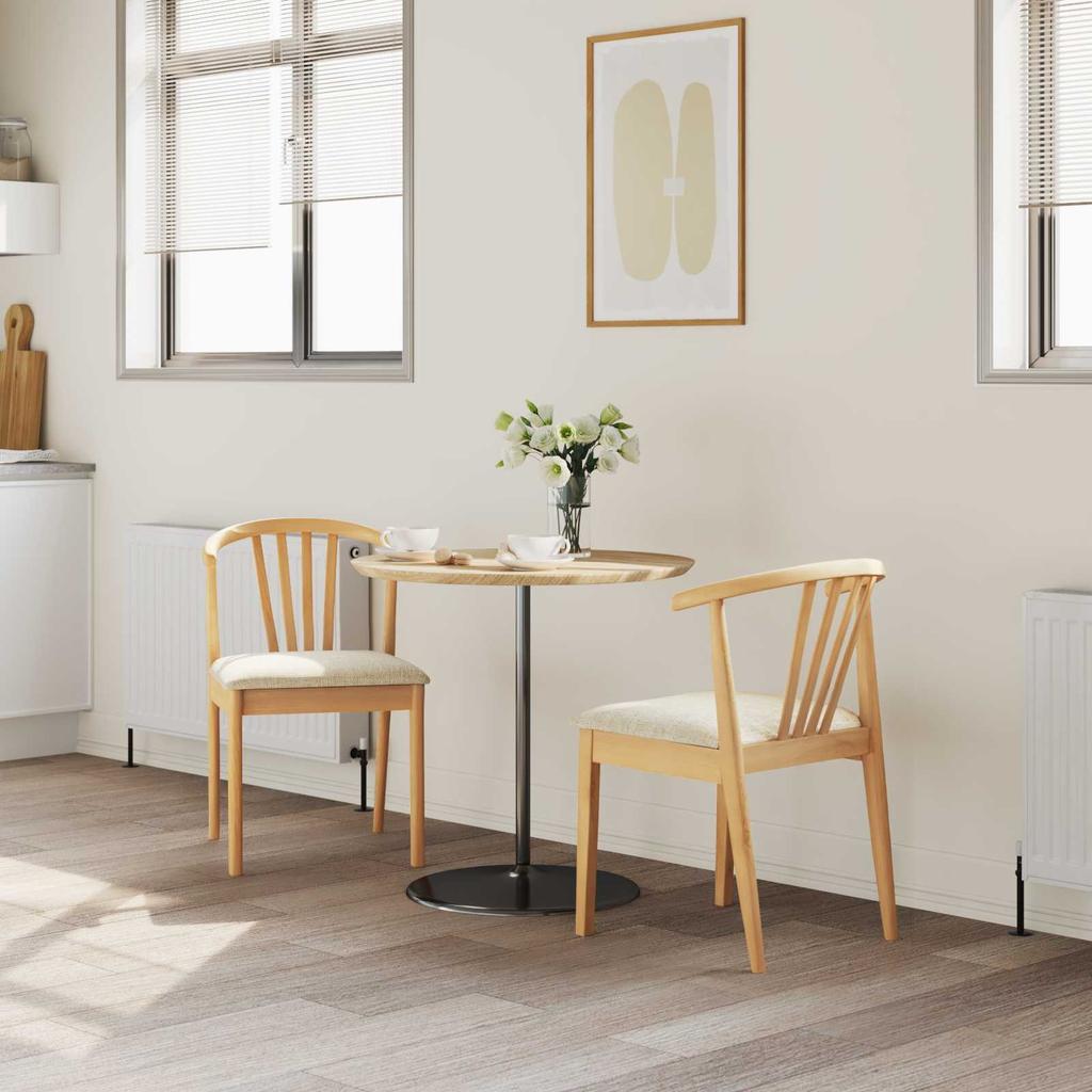 Dining Chair Set of 2 Natural Light Color Solid Rubberwood