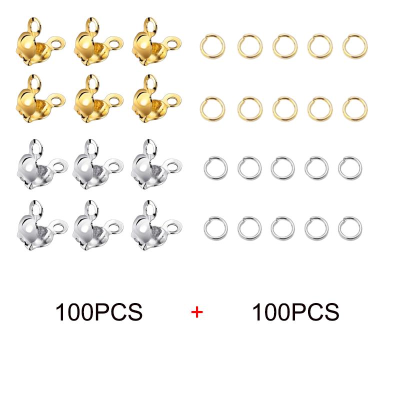 100pcs Double Hook/open Jump Ring Opening Bead Tip Knot Cap Silver Flip Cap Crimping End Cap End Cap Terminator Clamp End Tip for Jewelry Making