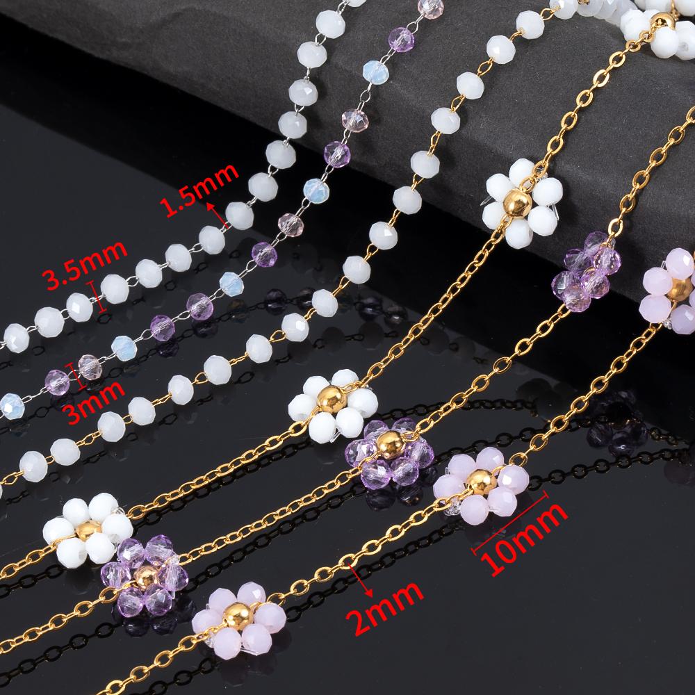 1meter Daisy Flower Beaded Chains Stainless Steel Crystal Bead Chain Necklace Bracelet Chain Crafts Jewelry Making DIY Supplies