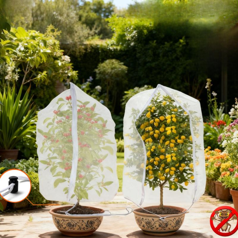 Sacchi di copertura per piante con coulisse, reti da giardino in rete, reti riutilizzabili per insetti e frutta, attrezzi da giardino
