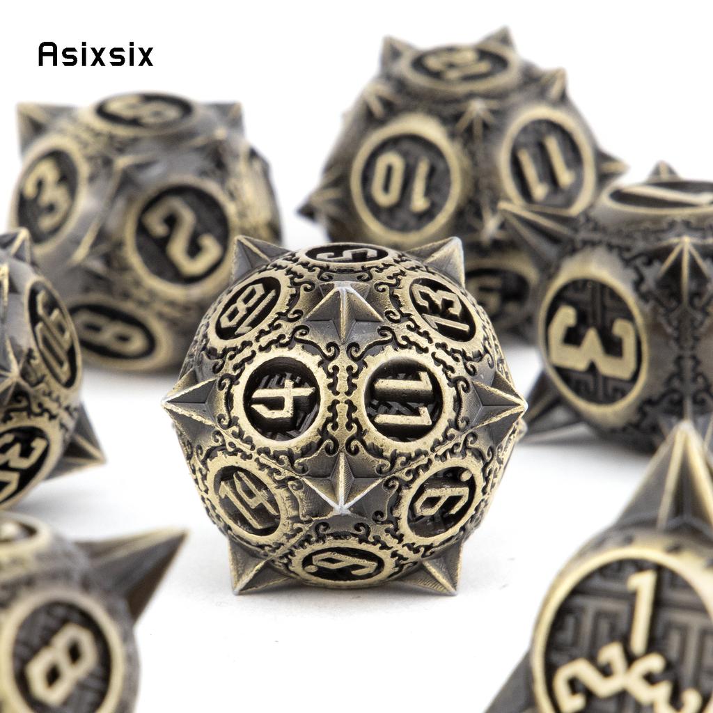 7 Pcs Yellow Meteor Hammer Metal Dice Solid Metal Polyhedral Dice Set Suitable For Role-Playing Dice PropBoard Game Gift