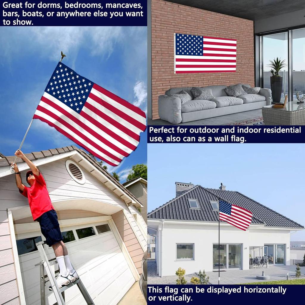 American Flags for Outside 3x5 Double Sided- Premium Heavy Duty Durable 3ply Large USA/US Patriotic Flag Made in USA High Wind for Boat Decorations