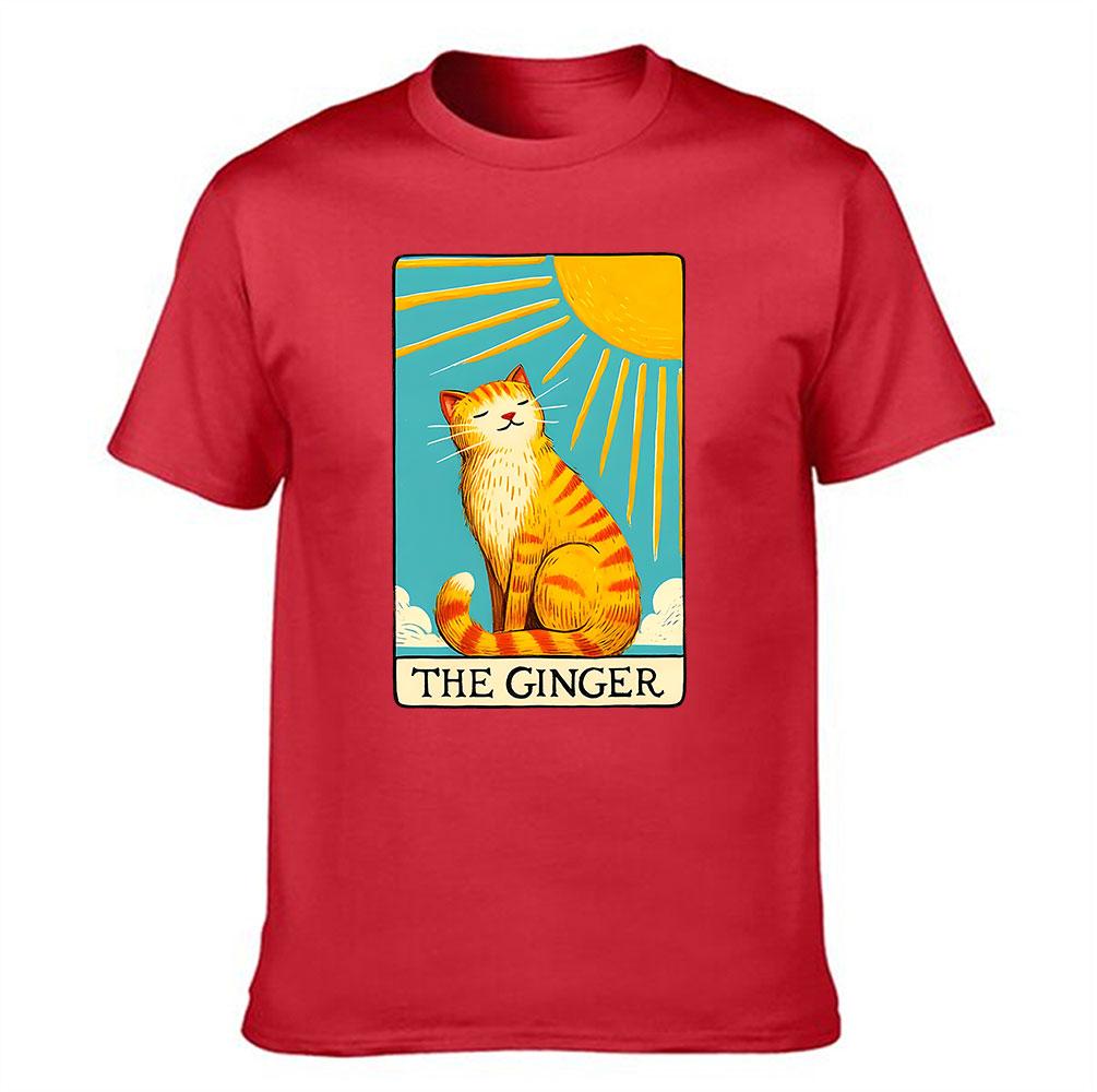 Mens Cotton TShirt The Ginger Cat Tarot Card Style Graphic Print Casual Short Sleeve Tee S