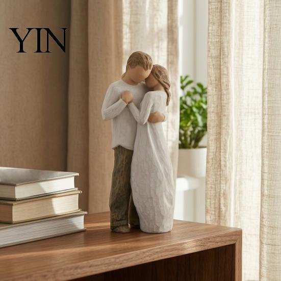 Sympathy Gift for Family Wooden Texture Resin Figurine, Hand Carved Mother & Child/Family/Couple/Dog Owner Decorative Statue Office Statue, Minimalist