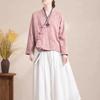 Placket embroidered disc-buckled cotton and linen long-sleeved cardigan women's casual loose spring and autumn top