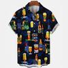 Camisetas Festival de Cerveza Harajuku para Hombre Estampado 3D Manga Corta Verano Estilo Hawaiano Playa Tops de Botón Único Solapa