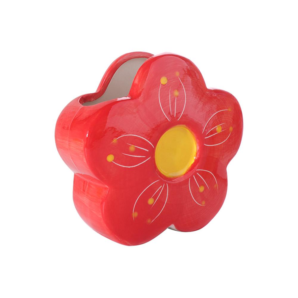 Multi-functional Ceramic Flower Shaped Vase Desktop Ornament Colorful Pen Container Makeup Brush Holder Storage Tank