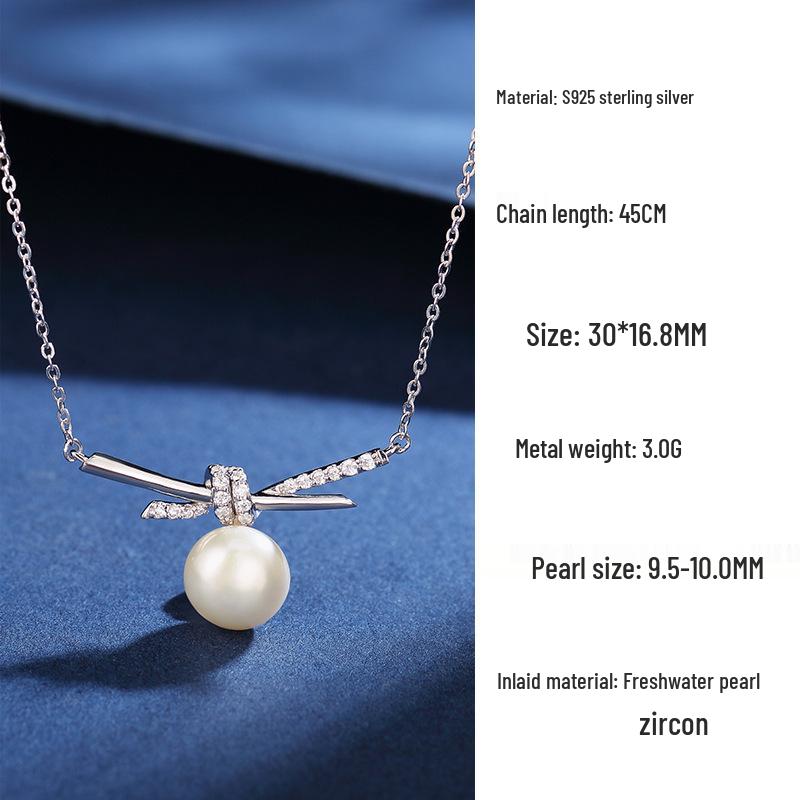 Elegant Freshwater Pearl  Zircon Necklace for Women - S925 Sterling Silver Clavicle Chain 925 Sterling Silver
