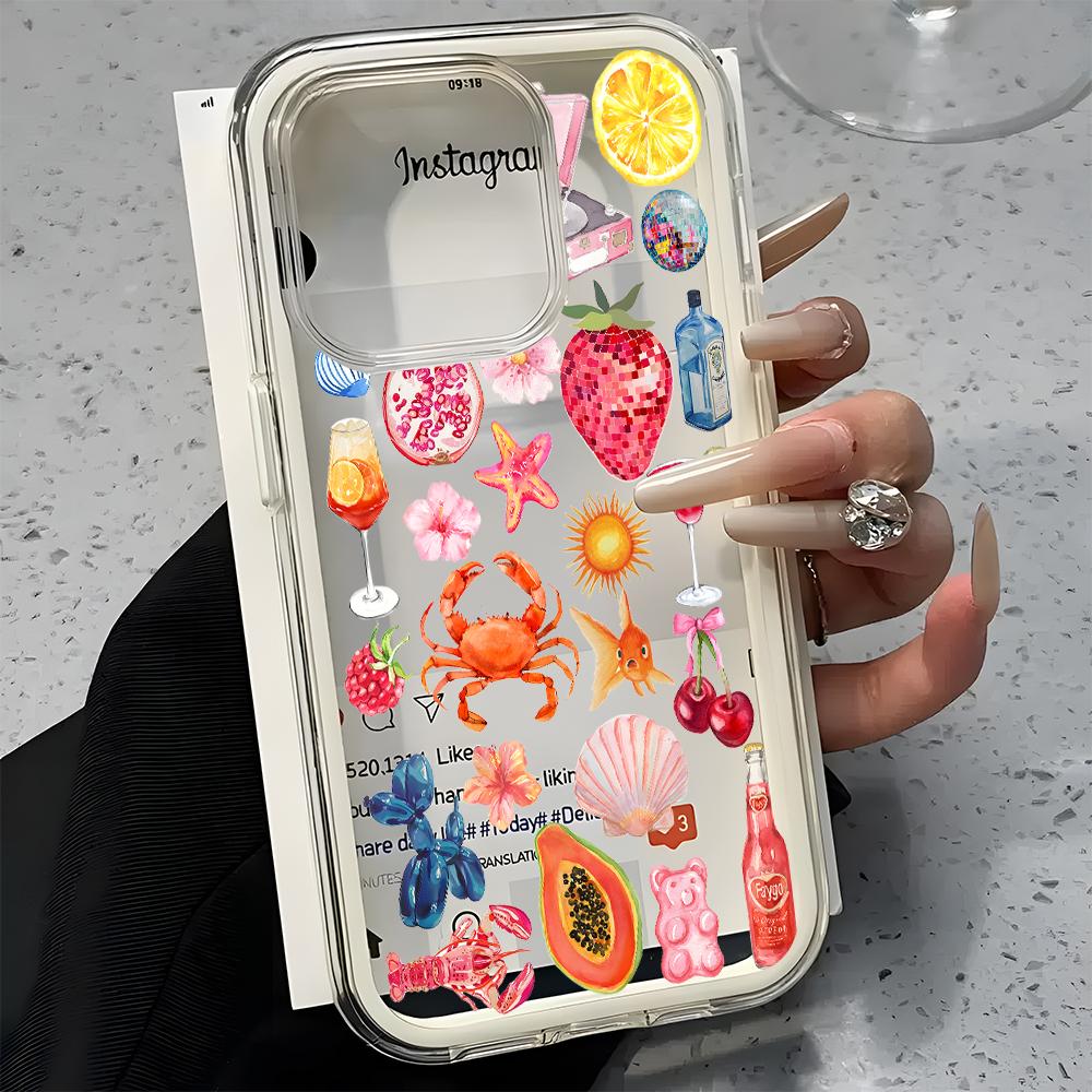 Яркий летний фруктовый узор 2-в-1 Прозрачный чехол для Samsung Galaxy S26 Ultra S25 S23 FE S24 S22 A57 A37 A55 A54 A36 A35 A16 Чехол Galaxy A15 5G white