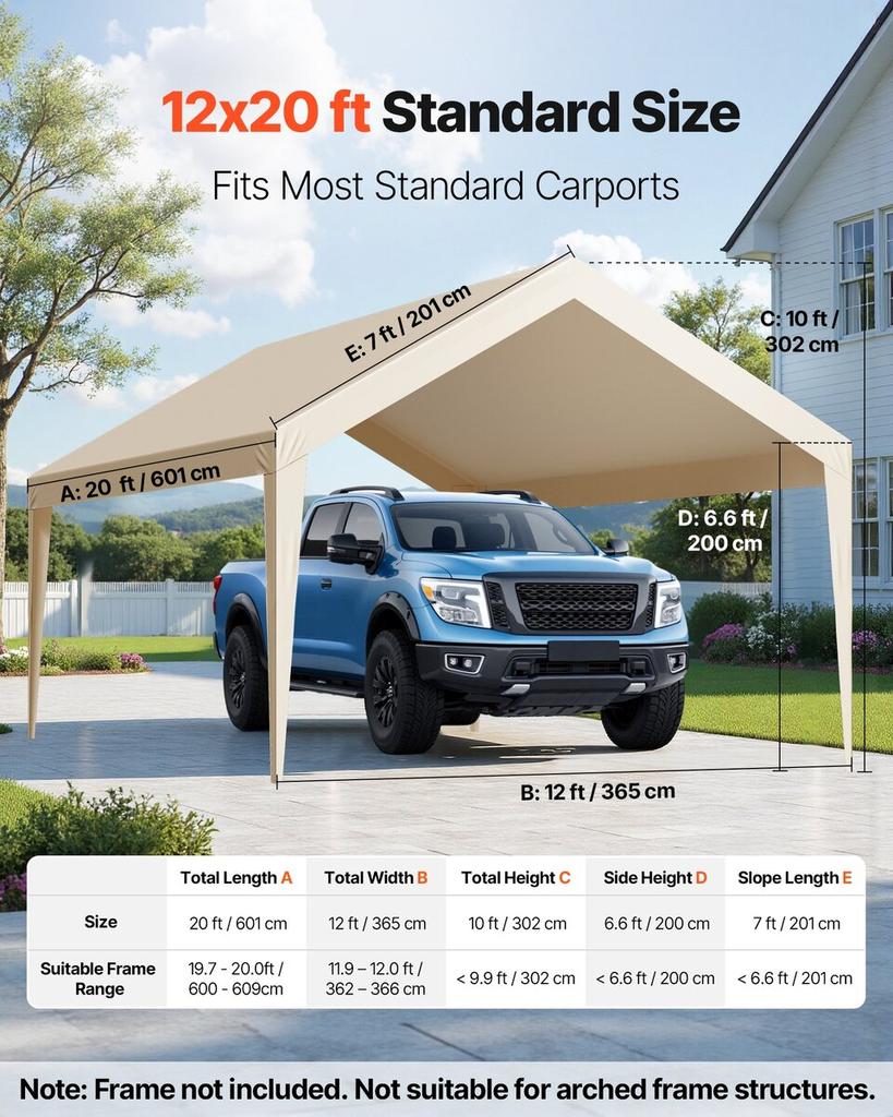 Lona de Reposição para Carport, Toldo de Garagem Portátil 3,6 x 6 m, Lona Resistente a UV e à Água para Abrigo de Carro, Cobertura de Carport Reforçada com Bola