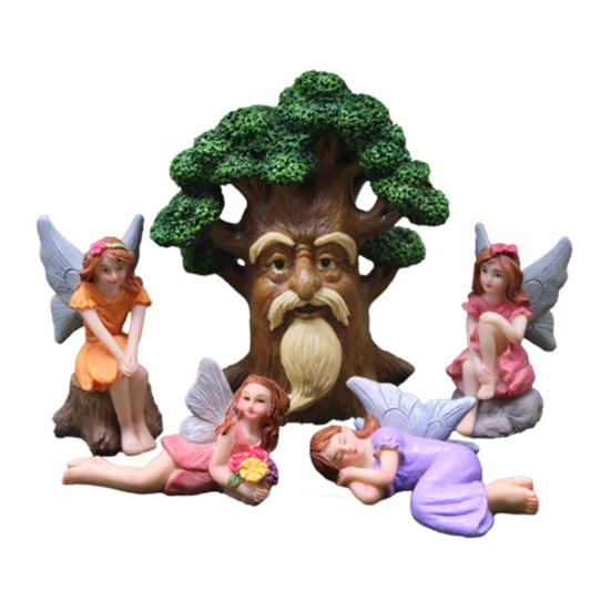 Grandpa Tree Figurine Resin Mini Gnome Statues Flower Fairy Miniatures Collectibles Fairy Garden Accessories for Indoor Potted Plant Decoration