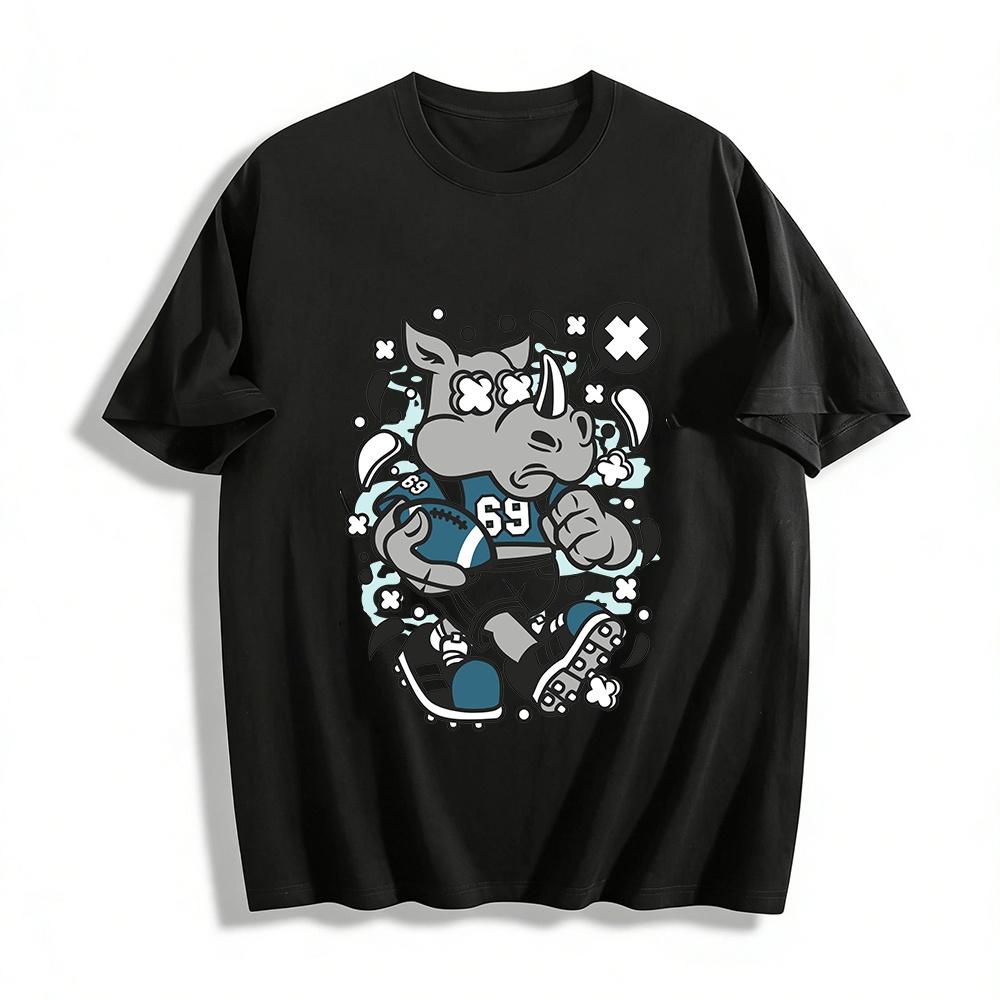 Cartoon Rhino No.69 Football Player Graphic Casual T-Shirt Pure cotton T-shirt XXS