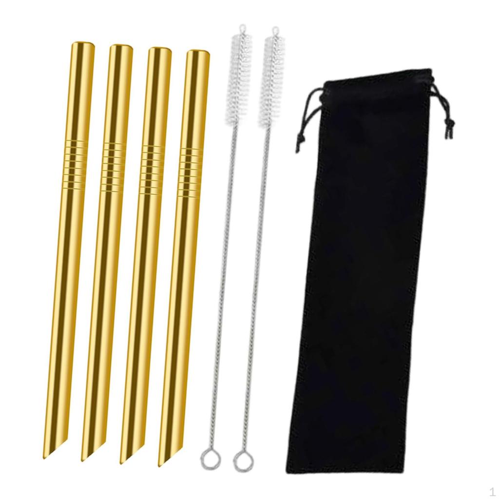 4 Pieces Straw Metal Bubble Tea Straws Long Reusable Stainless Steel Set for Milkshake