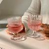 Vintage Goblet Glasses Clear Wine Glasses Vertical Stripes Glass Cup for Iced Tea, Wine, Beer, Juice, Cocktail, Whiskey