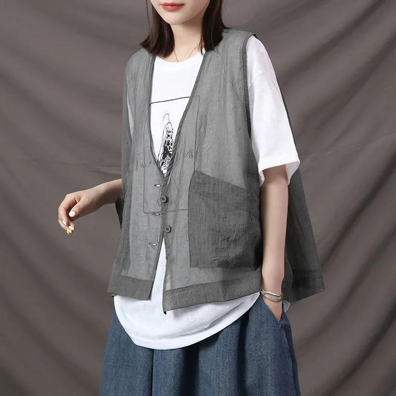 Gilet da donna Cardigan casual Primavera e autunno Sezione sottile Top esterno Gilet senza maniche per tutti i abbinamenti