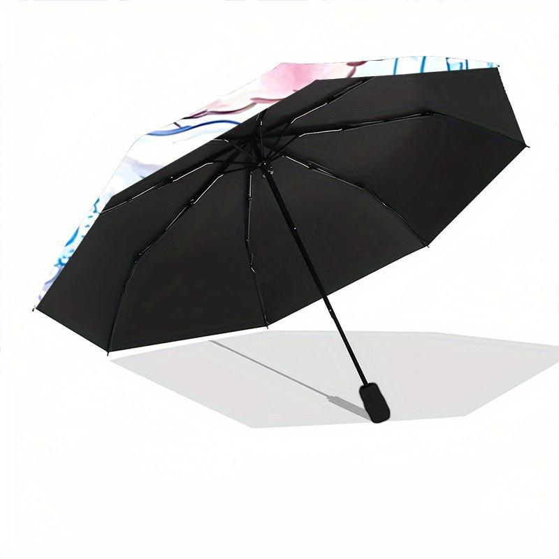 1pc Blue Cute Cat Pattern Automatic 3-Fold Umbrella, 8 Iron Frames, High-Value Folding Umbrella, Suitable for Office, Travel and Outdoor Adv