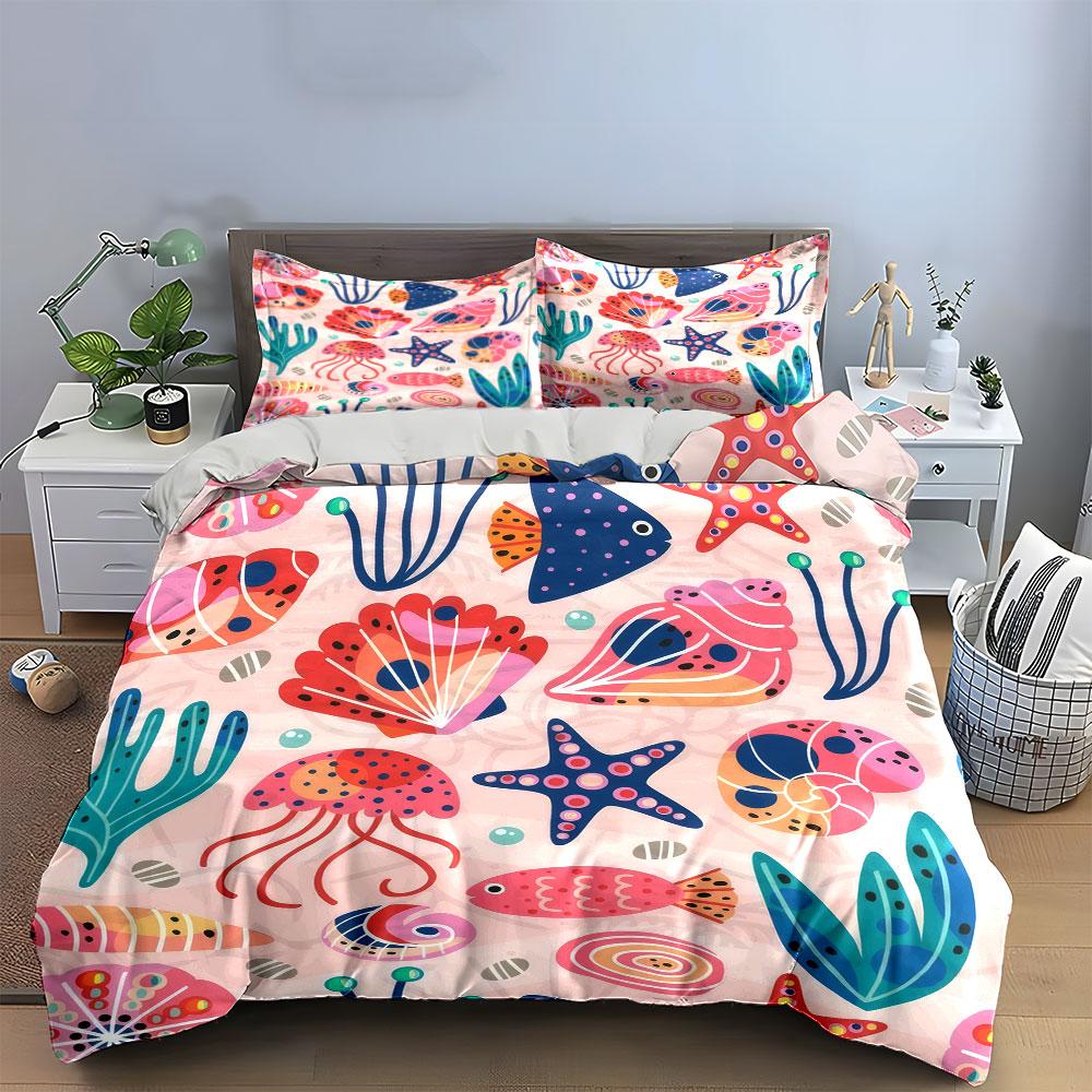 Ocean Theme Decorative Set Soft Comfortable Duvet Cover Bedding Set Included 1*Duvet Cover & 2*Pillowcases, Gift