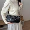 Sac à main rétro grande capacité à pois Boucle métallique Sacs bandoulière en cuir Sacs d'aisselle mode Avec pendentif