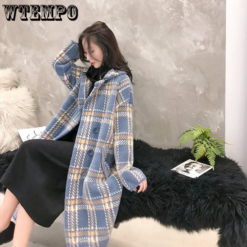 Women's Coats and Jackets Fashion Women's Plaid Double-Breasted Woolen Coat Ladies Overcoat