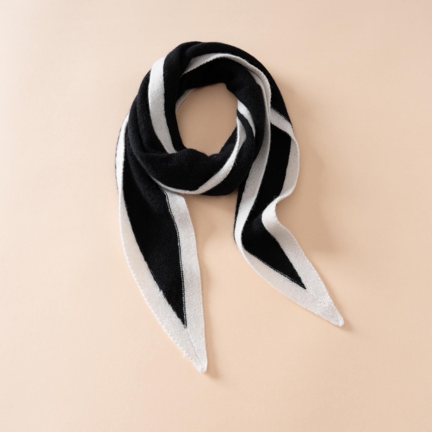 

100% Cashmere Scarf Neckerchief Small Shawl Neck Warmer Applique Stripes Spring Triangle Cowl Pashmina Women Knit Accessories