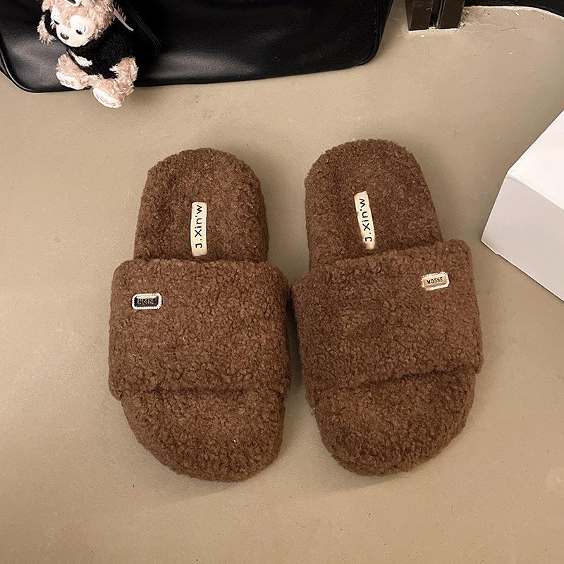 

Тапочки Mao Mao женские 2025 осень и зима новая корейская версия ins трендовая обувь пушистые утолщенные домашние тапочки на платформе 40 темно-коричневого