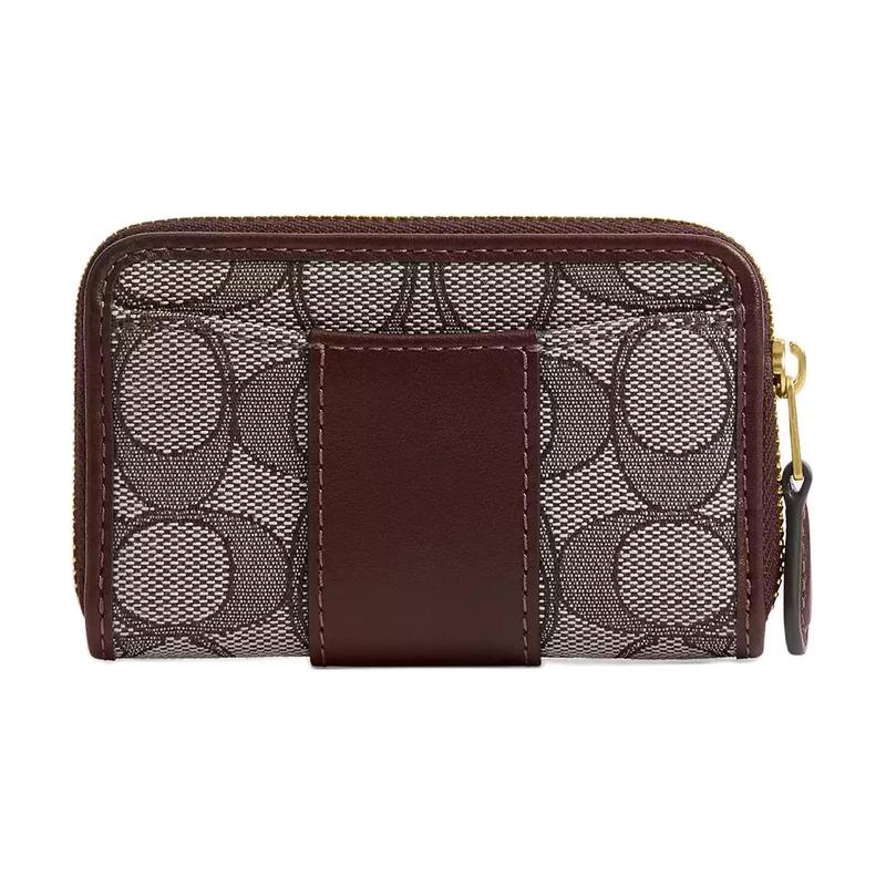 Coach Logo del marchio Essential 11 Chiusura con cerniera Tessuto jacquard e raffinata pelle di vitello Portacarte Donna Ottone e acero acero ottone e acero