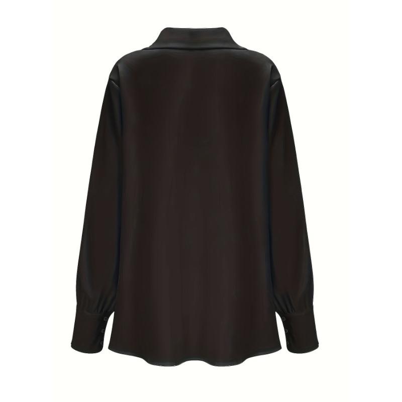 White temperament commuter long-sleeved shirt solid color simple swing collar ladies blouse CY0160