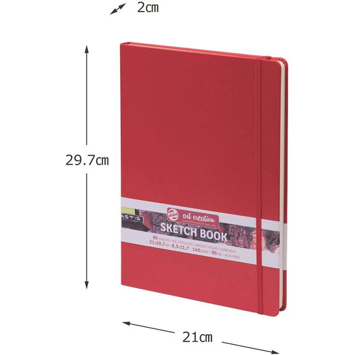 Carnet à croquis - Royal Talens - A4 - 80 feuilles - Couverture rigide rouge