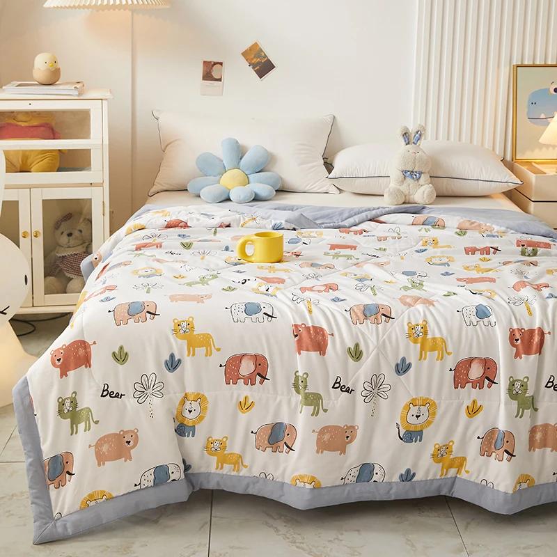 Cute Zoo Animals Print Quilt Bedspreads Children Adults Thin Comforter Summer Quilt Single Double Bed Air-Condition Bed Blanket