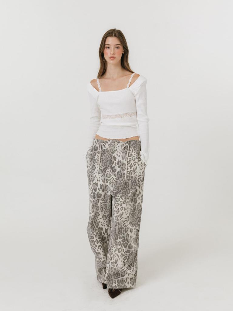 MOIFAIRE Vintage Wide Pants / Leopard Gray