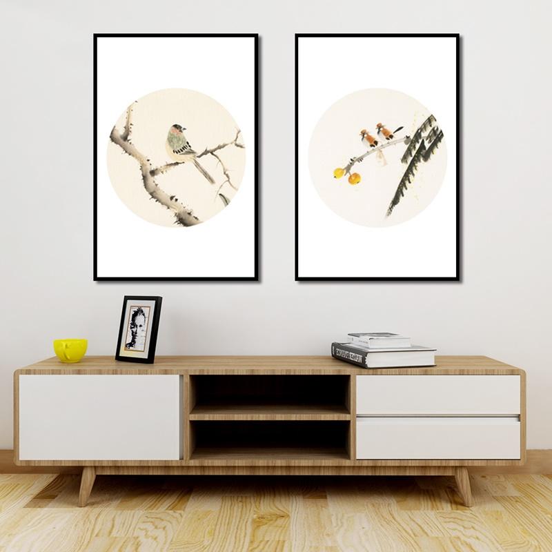 Chinesische Tuschmalerei Zwei glückliche Vögel stehen im Zweig Bild Leinwand Malerei für Wohnzimmer Home Wand Kunst Gang moderne Dekor
