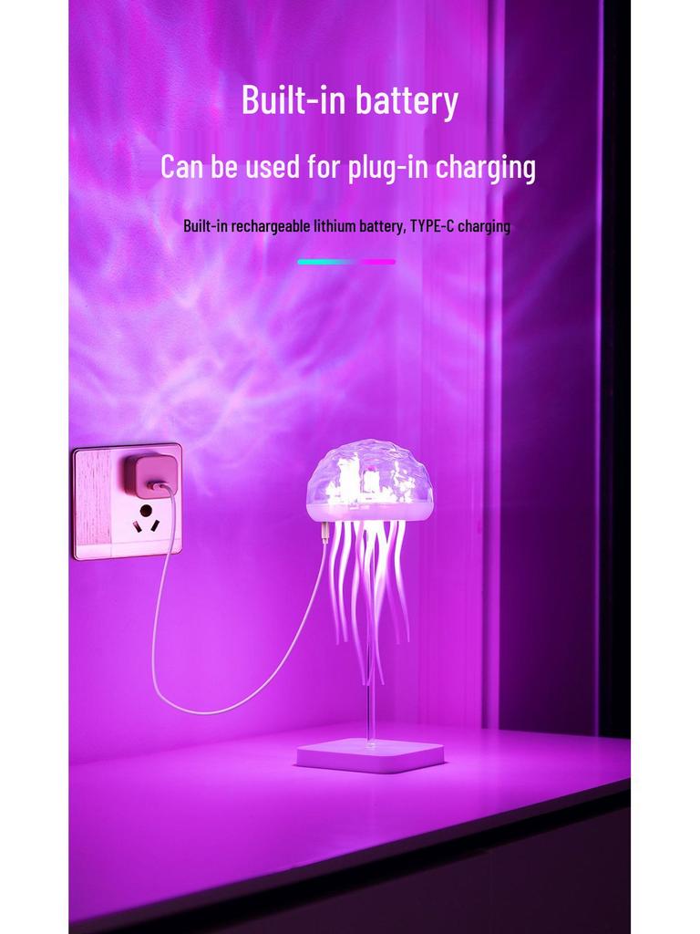 Quallenlampe mit Farbverlauf – Soundaktiviert, schwebende Tentakel, stimmungsvolles Nachtlicht für den Schreibtisch