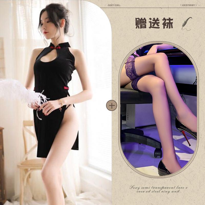 New sex underwear velvet retro women's cheongsam back strap girdle sexy hollow temptation