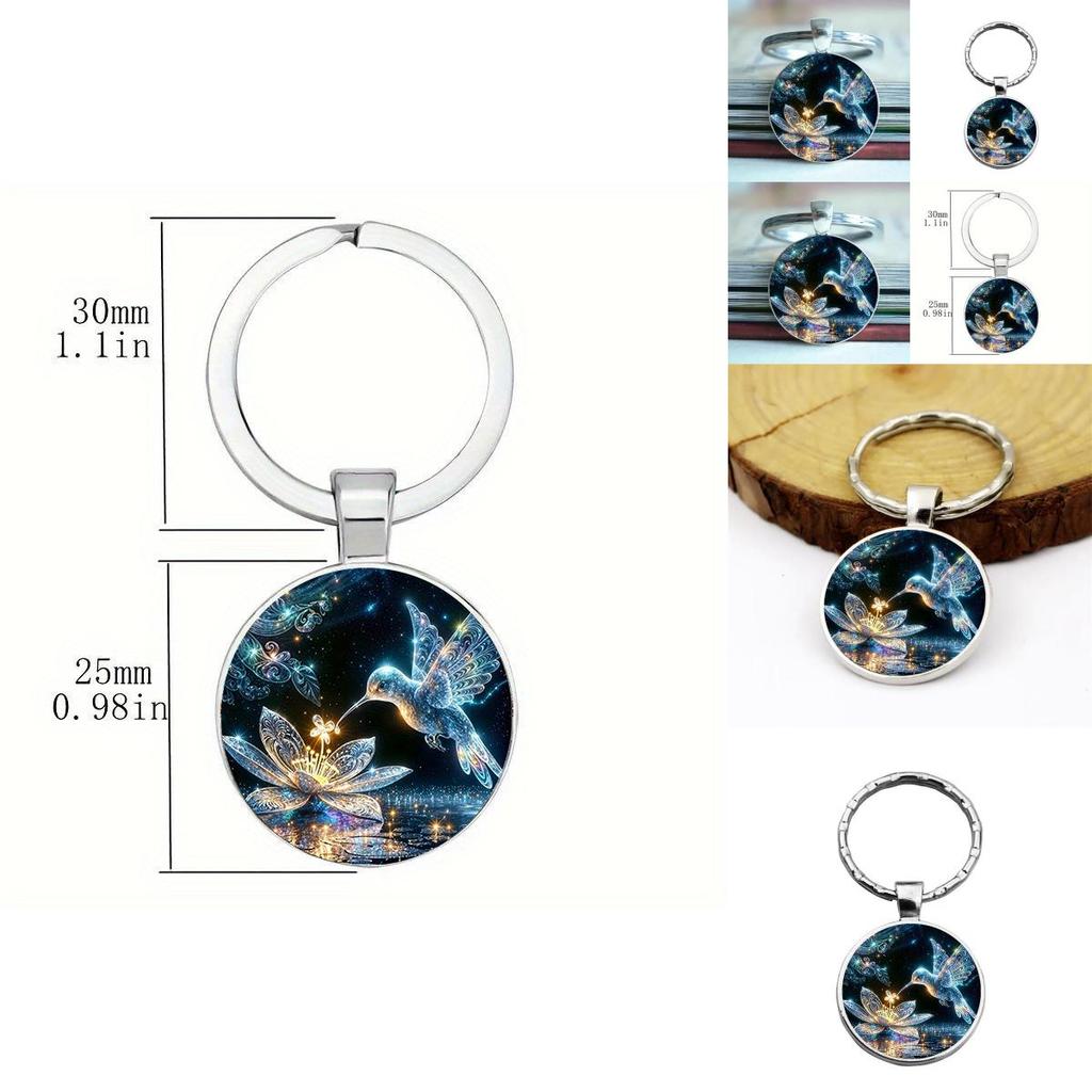 Modern Hummingbird Blossom Alloy Keyring With Glass Finish For Promotional Gifts And Party Favor Use