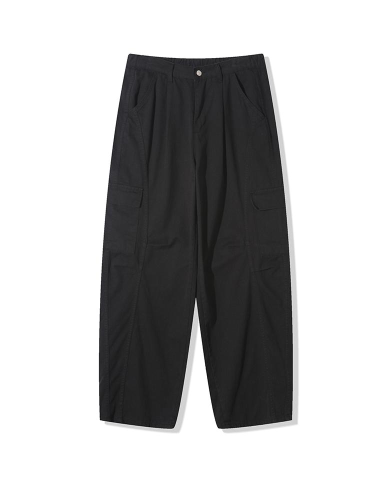 Mugeon Side Line Half-Band Cargo Pants_ Black