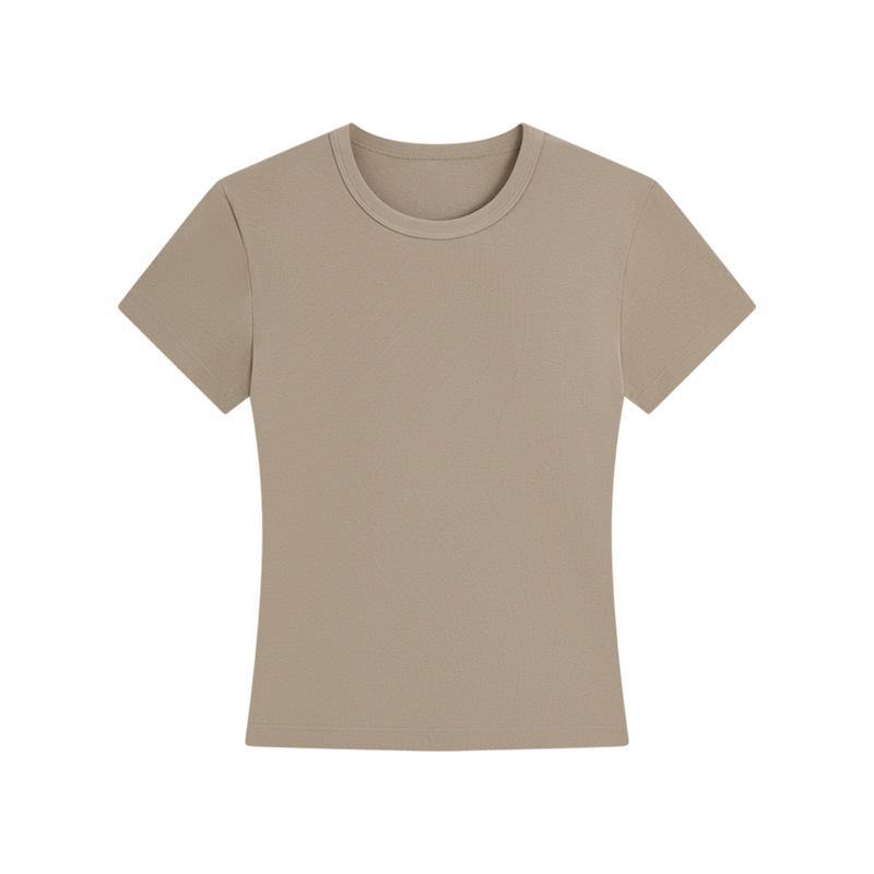 Shoulder Short Sleeved T-shirt for Women, French Round Neck Short Style, Elastic Slim Fit, Spicy Girl Style, Slimming Short Top for Women