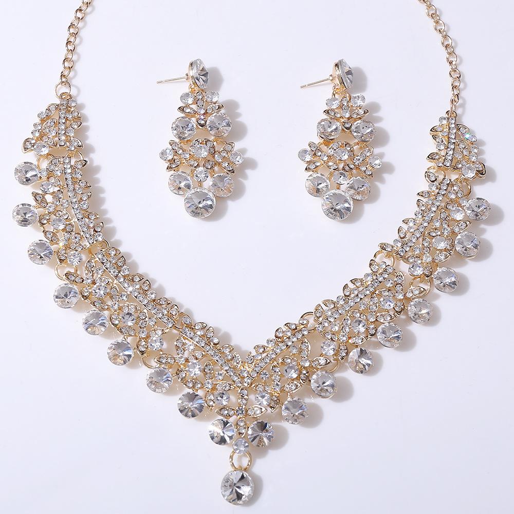 DIEZI Set di Gioielli Collana Orecchini con Strass Rosa Viola a Goccia d'Acqua Lusso Coreano Accessori Gioielli per Matrimonio Festa Cristallo