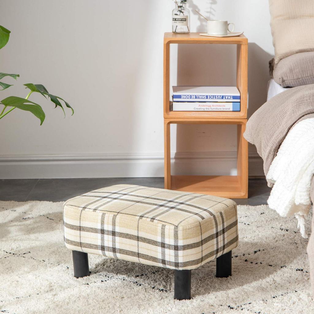 IBUYKE Ottoman Retro Striped Stool, Footstool, Rectangular, Square, Low, Non-Slip, Design, RF-BD215