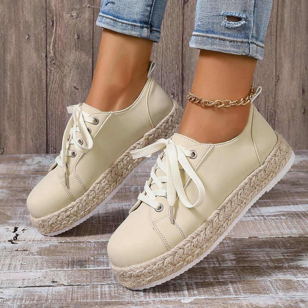 Large Size Autumn Woven Lace-up Single Shoes Platform Low-top Board Shoes