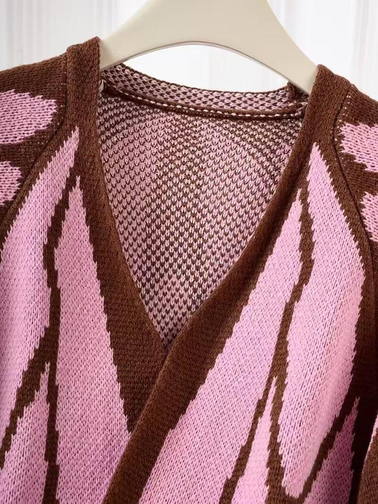 Color Block Butterfly Knit Cardigan with Batwing Sleeves